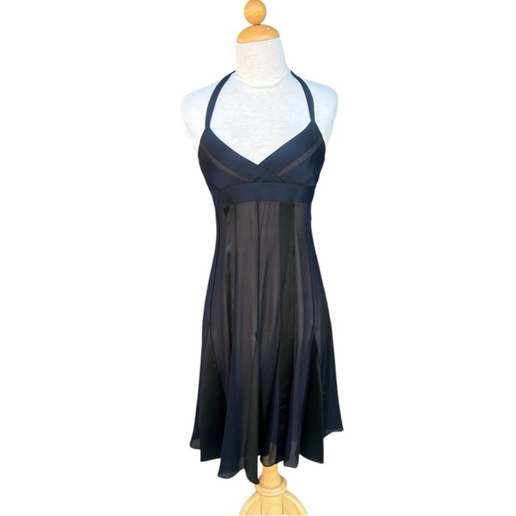 VTG BCBG Max Azria Y2K Black Silk Chiffon Halter Dress Whimsygoth Prom NWT Sz 4 - Picture 1 of 14